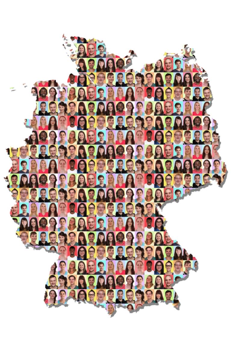 Deutschland Karte Menschen Leute Gruppe Integration bunt multikulturell Vielfalt