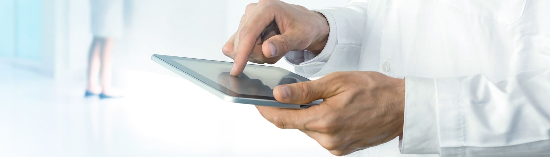 Smart health care internet of things and hospital automation management technology concept with paperless. Doctor with Stethoscope using tablet for check status of patient.