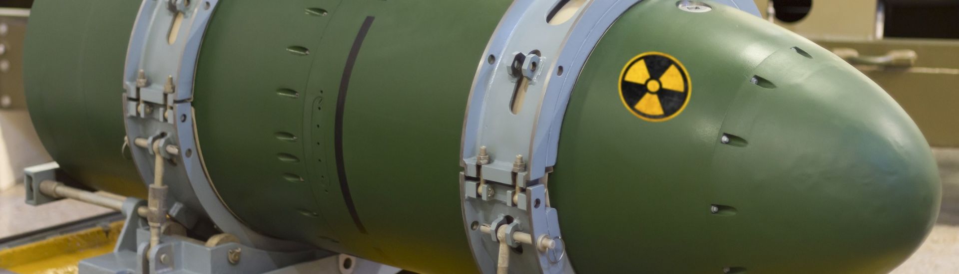 The nuclear warhead on the stand. Weapons of mass destruction. bomb.