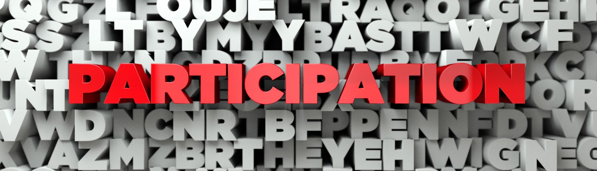 PARTICIPATION –   3D stock image of Red text on white background