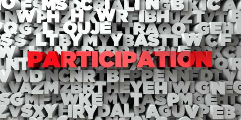 PARTICIPATION –   3D stock image of Red text on white background
