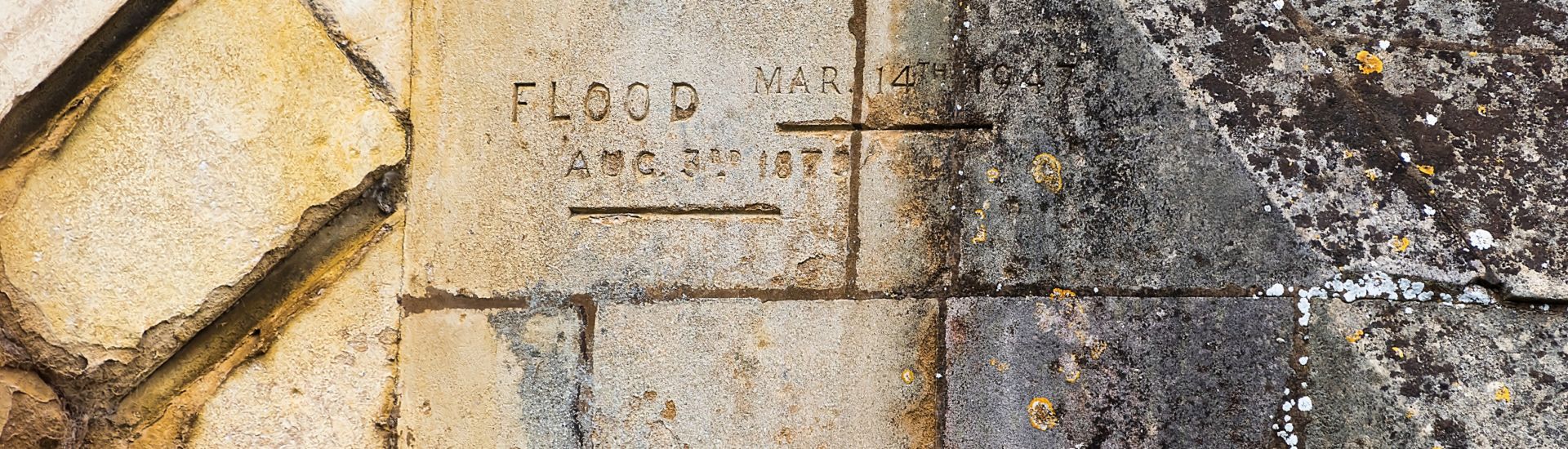 Kitchen Bridge Cambridge, showing two flood markers,