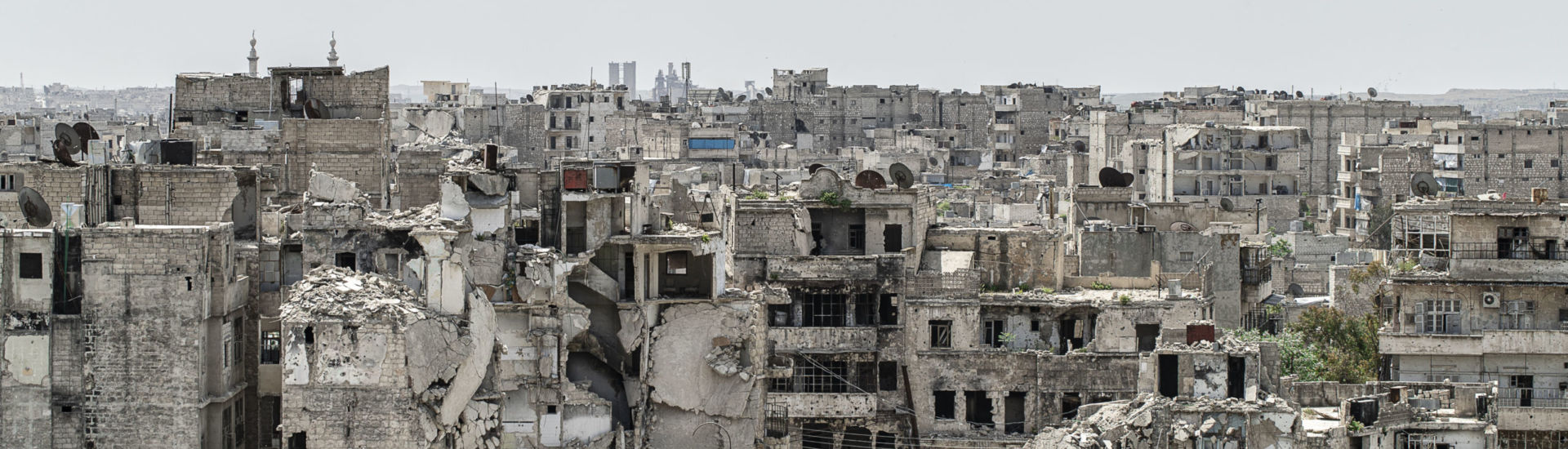 City of Aleppo and destroyed building in Syria 2019