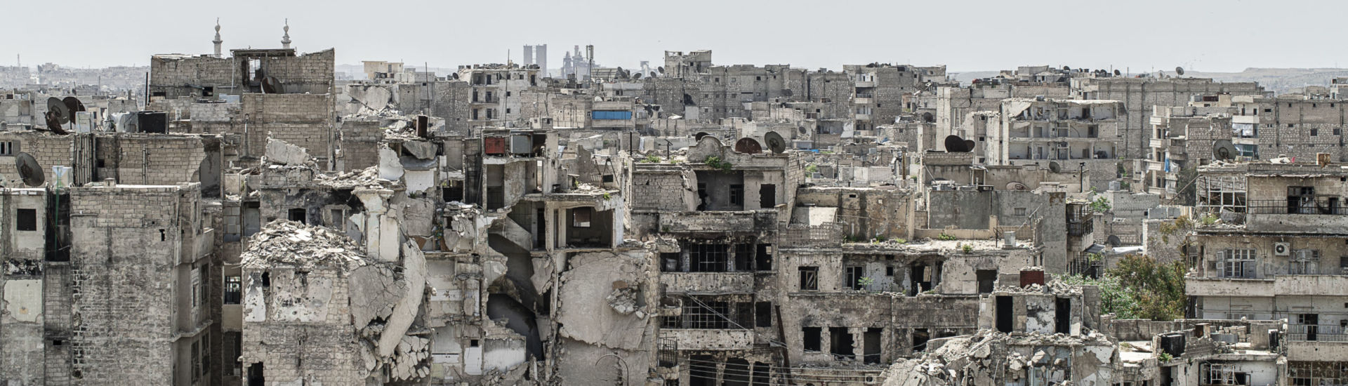 City of Aleppo and destroyed building in Syria 2019
