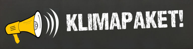 Klimapaket! / Megafon auf Tafel