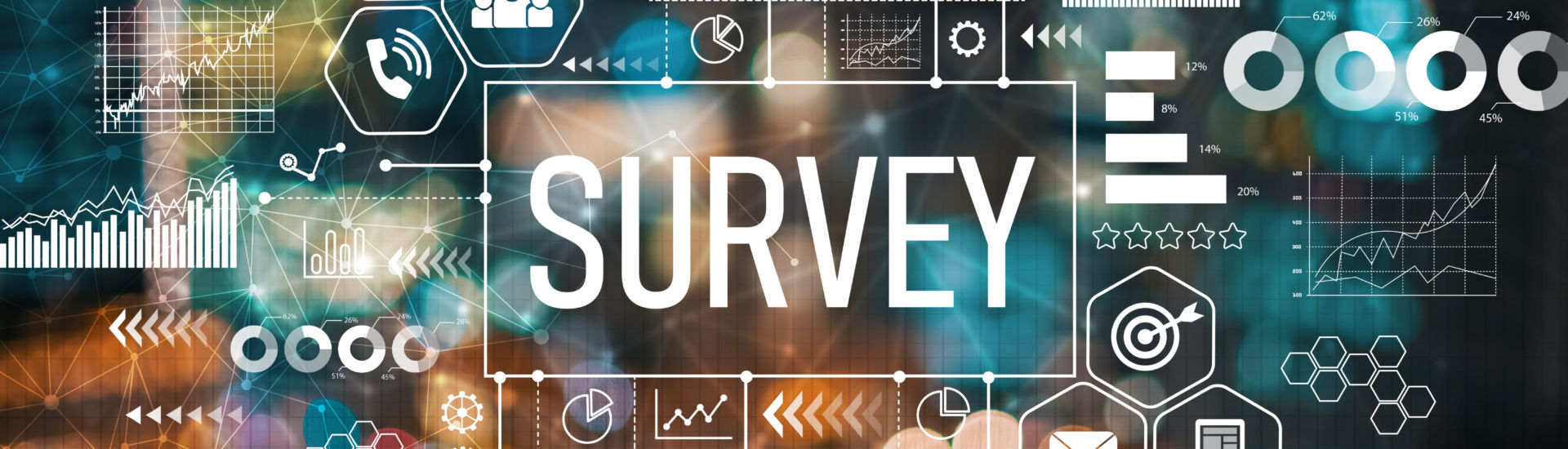 Survey with blurred city lights