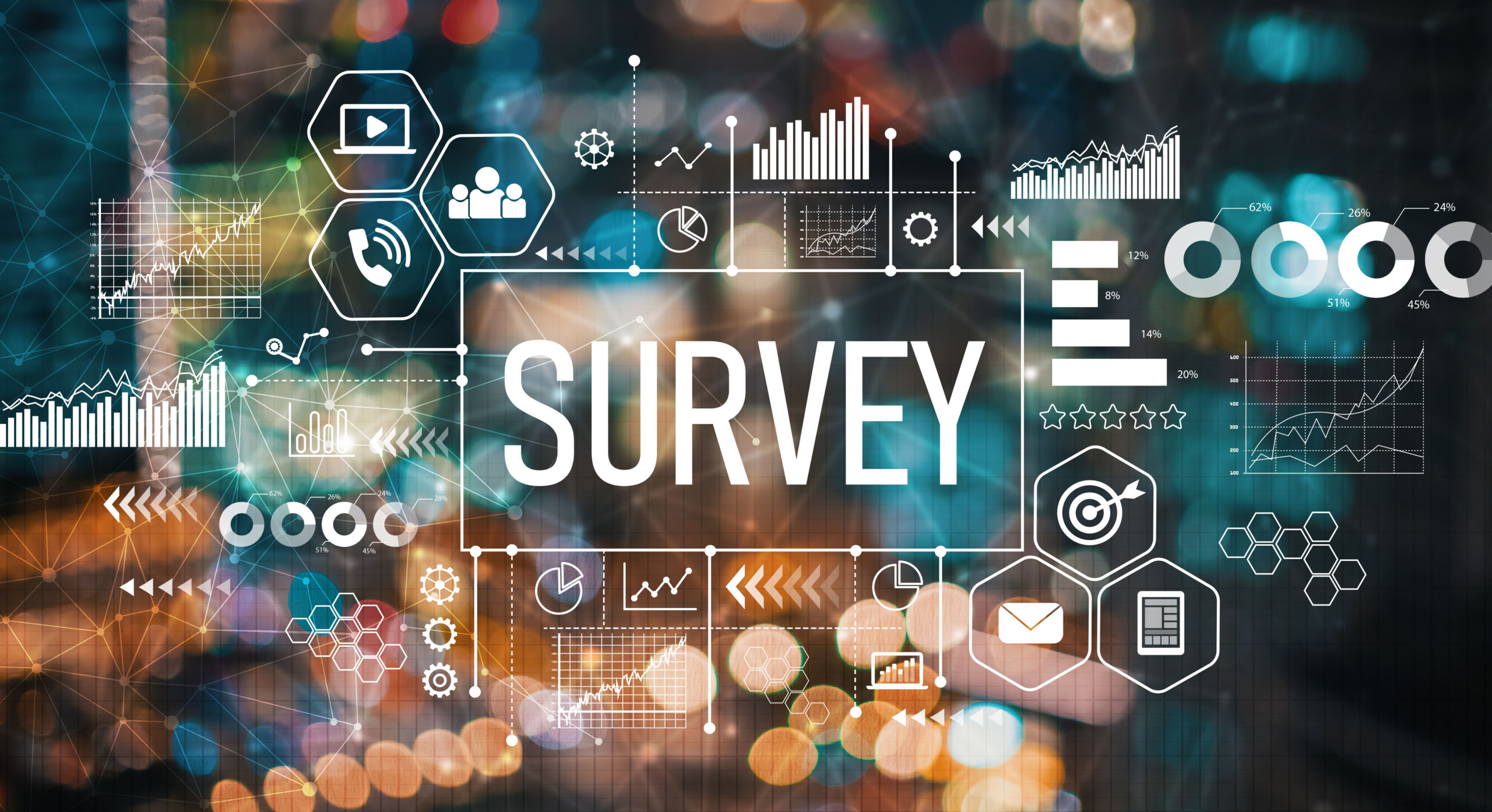 Survey with blurred city lights