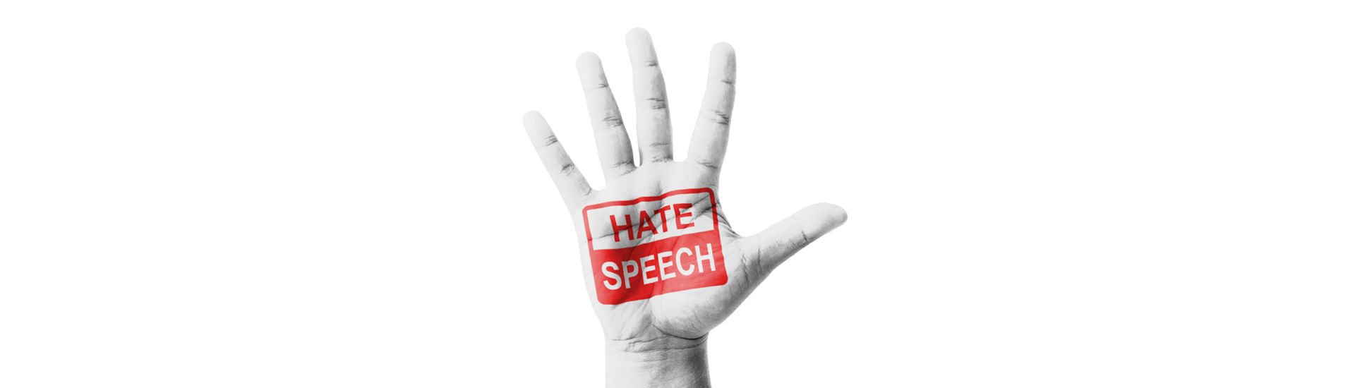 Open hand raised, Hate Speech sign painted, multi purpose concep