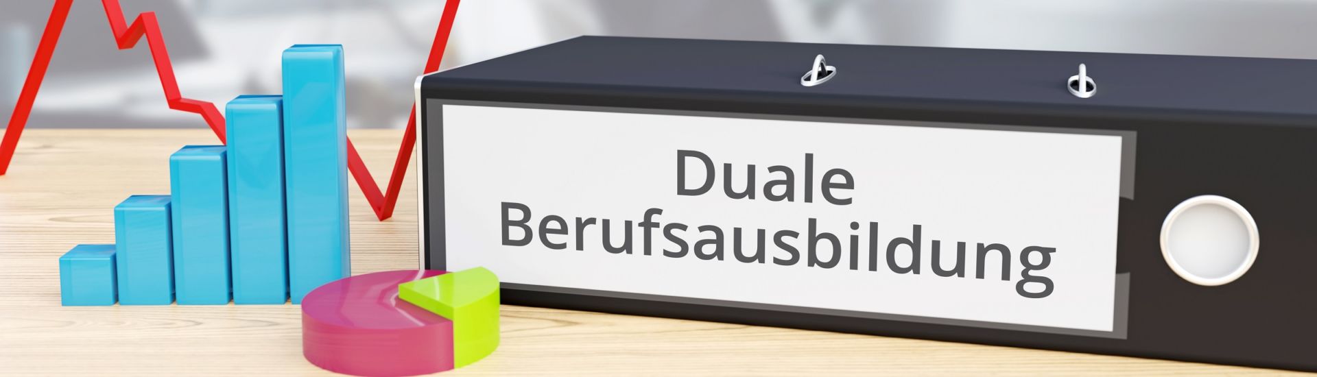 Duale Berufsausbildung – Finanzen/Wirtschaft. Ordner auf Schreibtisch mit Beschriftung neben Diagrammen. Business
