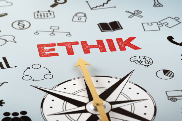 Kompass  mit Icons und Text – Ethik
