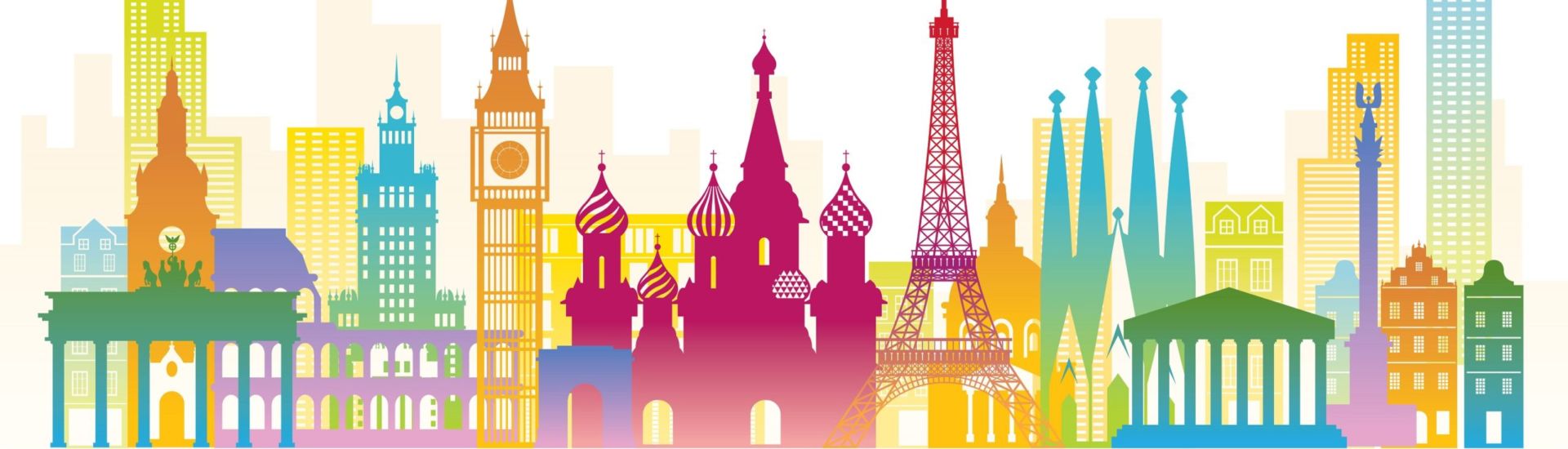 Europe Skyline Landmarks Colorful Silhouette