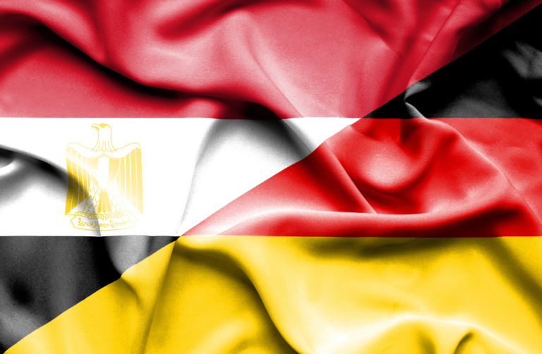 Waving flag of Germany and Egypt
