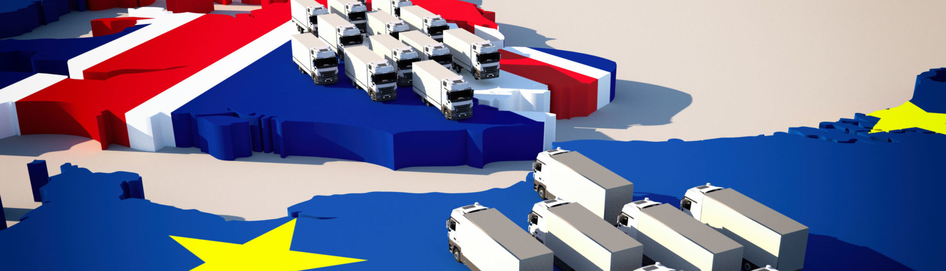 Europe map with waiting trucks – Brexit / border control/ custom