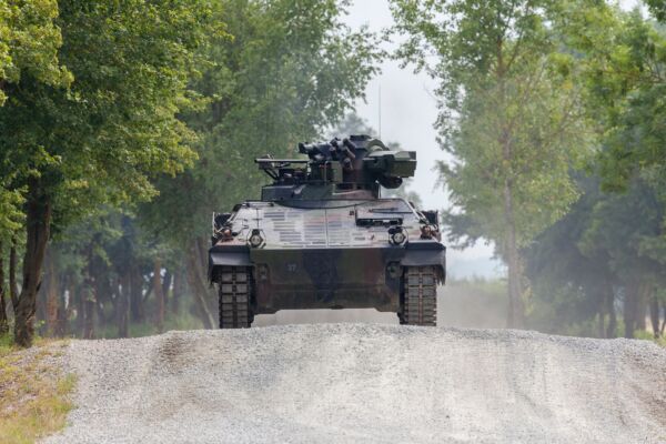 German infantry fighting vehicle drives on a road