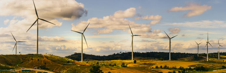 energy saving concept with panorama view from wind turbine const