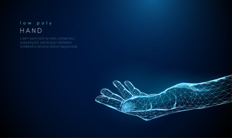 Abstract giving hand. Low poly style design.