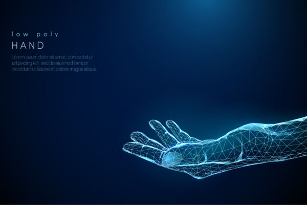 Abstract giving hand. Low poly style design.