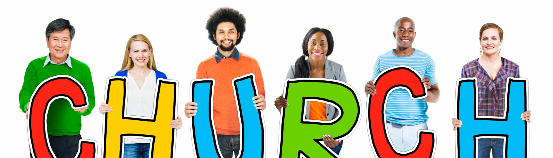 DIverse People Holding Text Church
