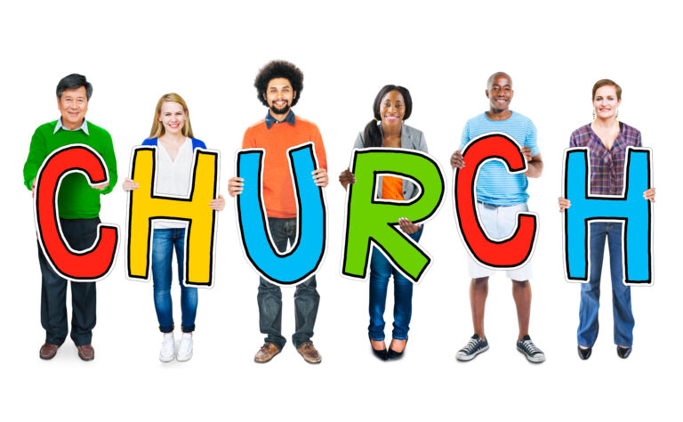 DIverse People Holding Text Church
