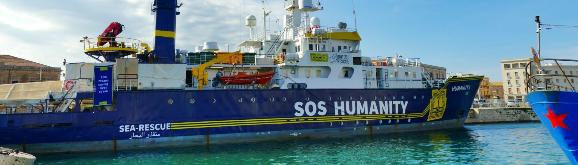 sea rescue boat moored at migrant crisis zone Syracuse Italy May 6 2023