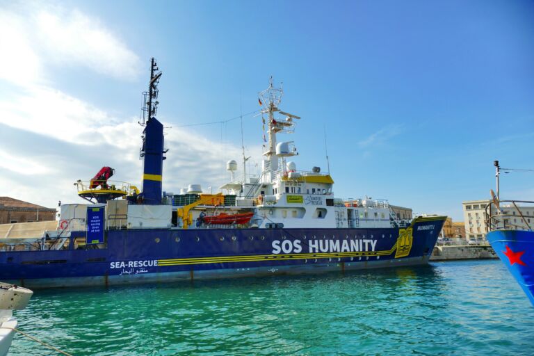 sea rescue boat moored at migrant crisis zone Syracuse Italy May 6 2023