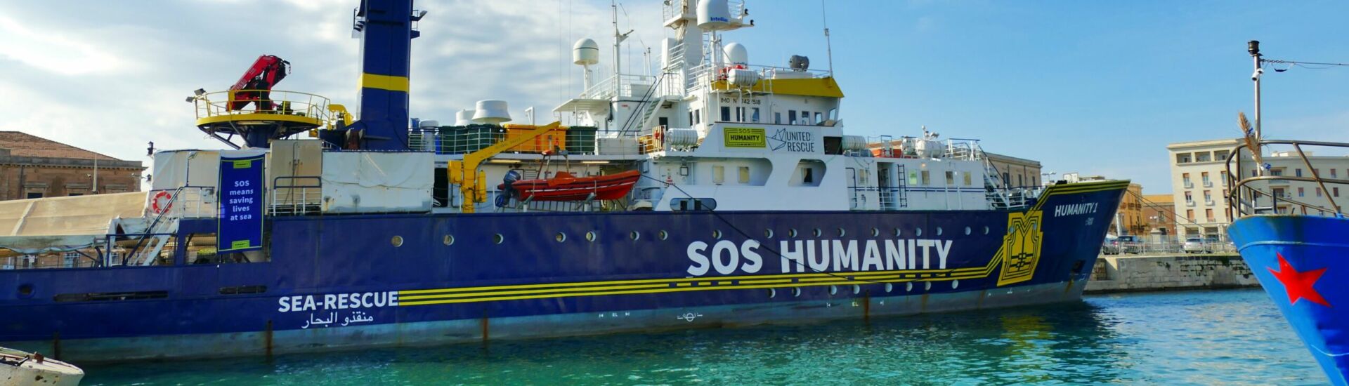 sea rescue boat moored at migrant crisis zone Syracuse Italy May 6 2023