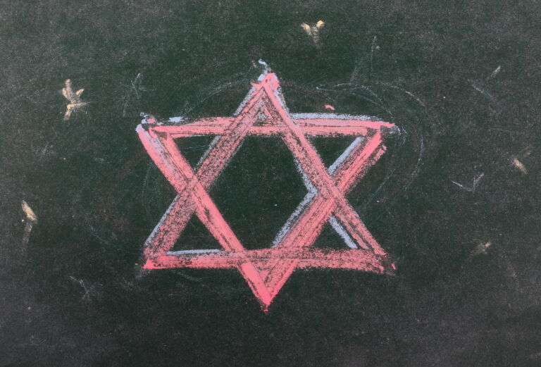 Star of David on chalkboard, blackboard, background and texture