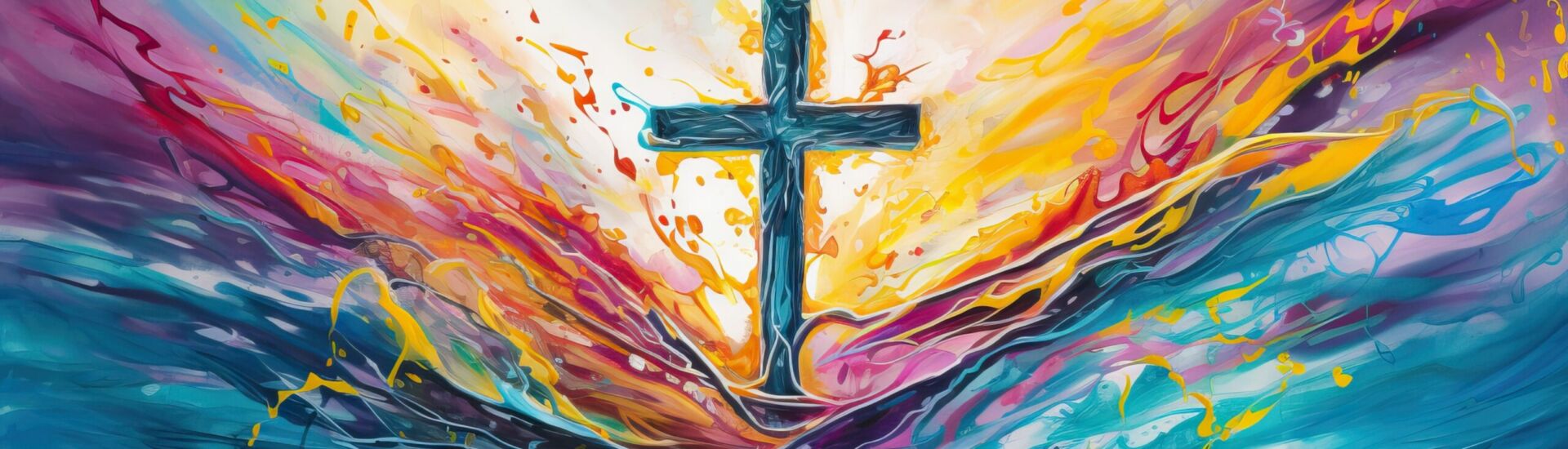 Christian Jesus Cross Colorful Abstract Oil Painting Vivid Artwork Generative AI