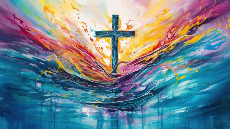 Christian Jesus Cross Colorful Abstract Oil Painting Vivid Artwork Generative AI