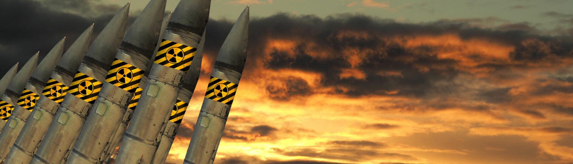 Nuclear missiles against the sky. The concept of the threat of nuclear war.