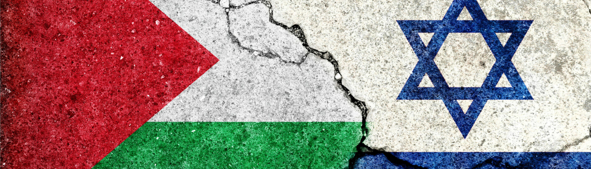 Israel vs Palestine  (War crisis , Political  conflict). Grunge country flag illustration (cracked concrete background)