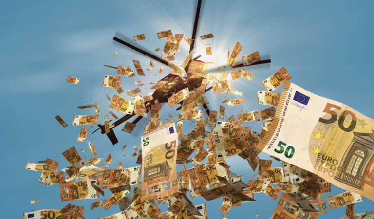 Euro 50 banknotes helicopter money dropping