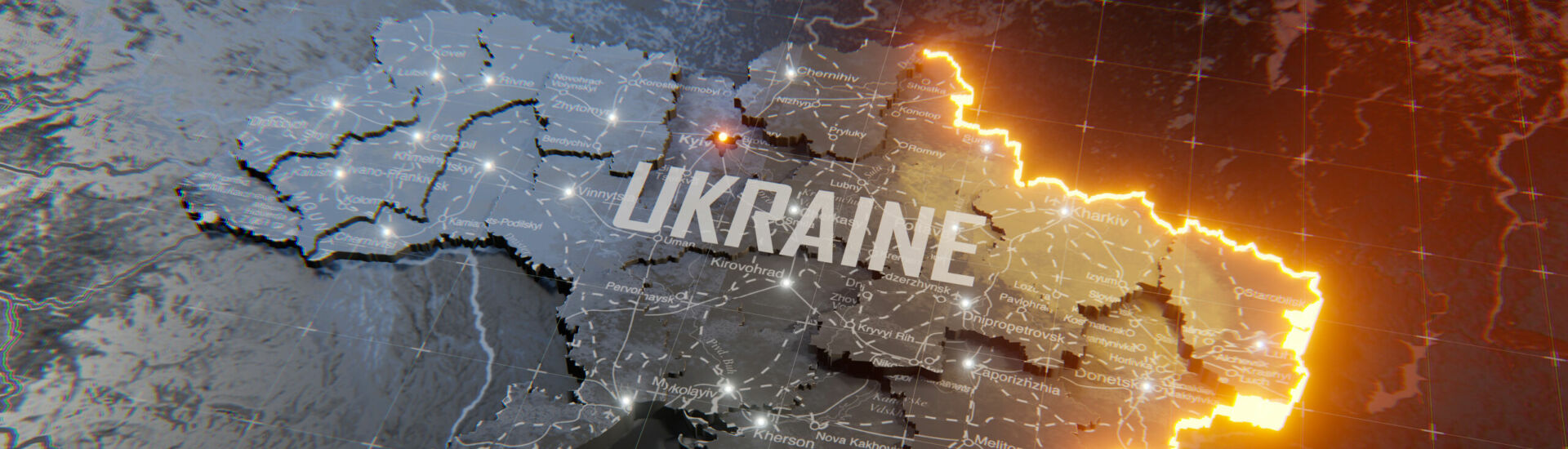 Military conflict between Ukraine and Russia. Concept map of war. cartography design. 3d render