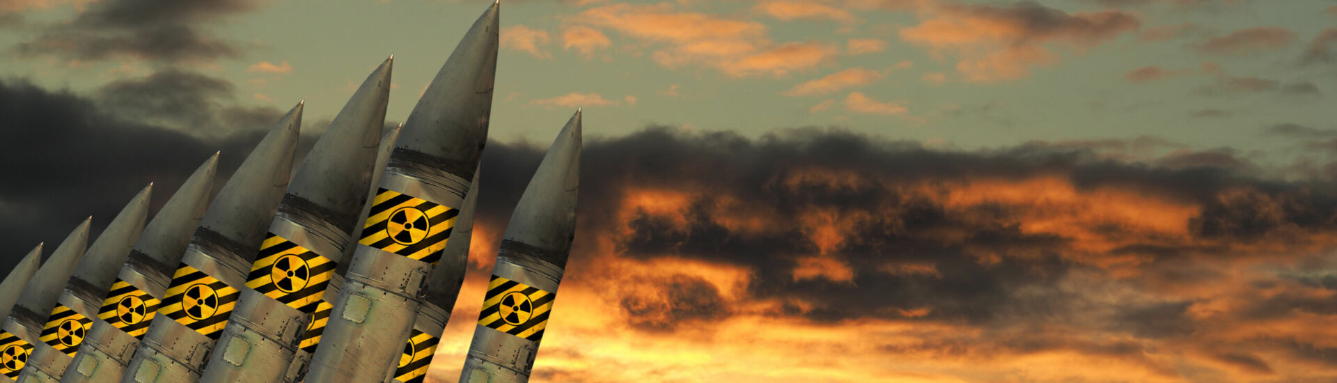 Nuclear missiles against the sky. The concept of the threat of nuclear war.