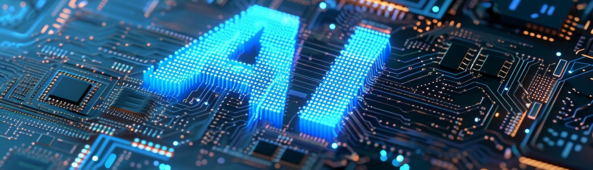 motherboard with ai written on it. Concept AI (Artificial Intelligence) technology, chip IC on PCB, PCB circuit board, microprocessor.
