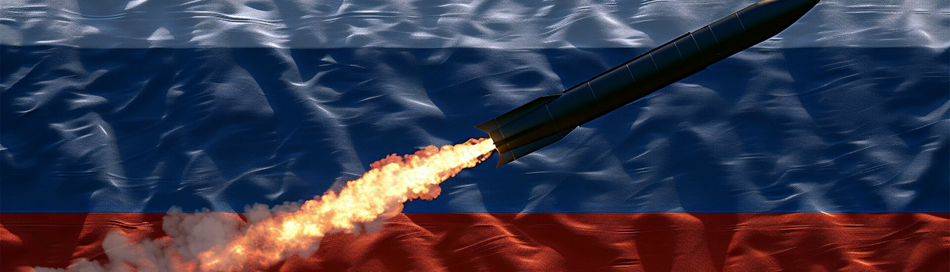 Cruise missiles, flag of Russia in background – defense concept – 3D illustration