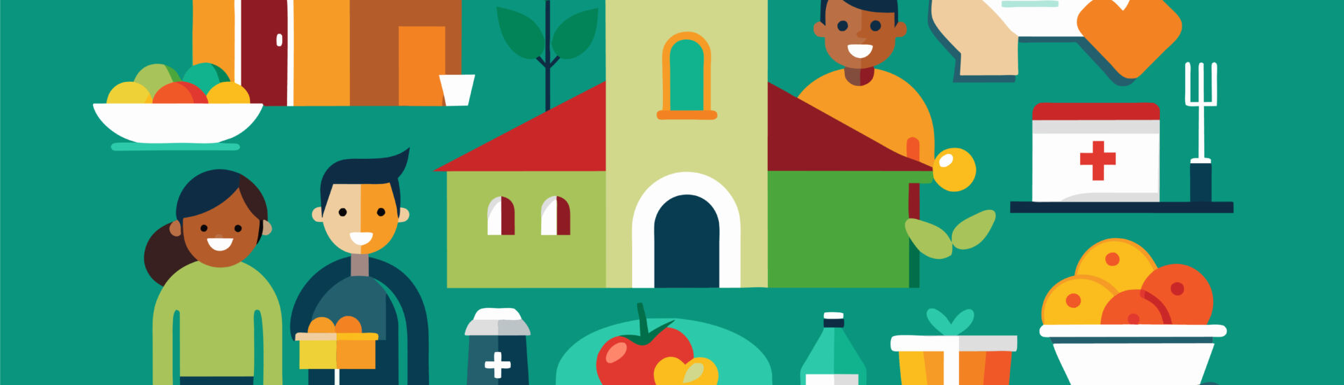 A section dedicated to displaying the various community service projects the church is involved in such as volunteering at local shelters or. Vector illustration