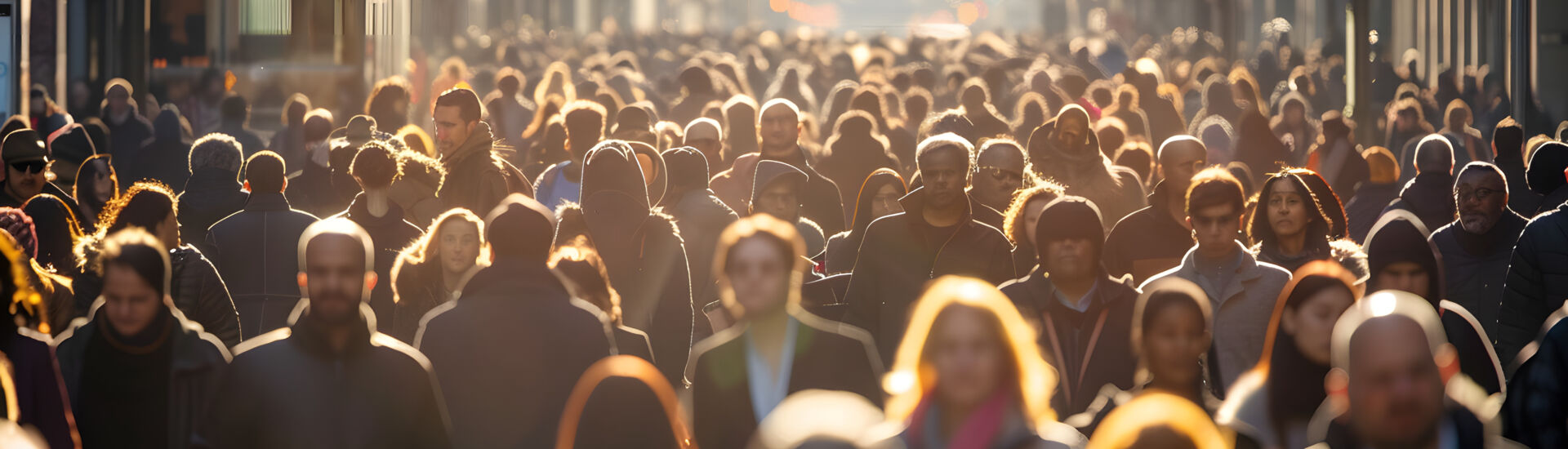 Anonymous crowd of people walking on city street