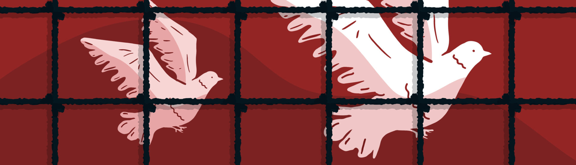 White pigeons behind bars, the concept of political prisoners, arrested oppositionists of the government, control and censorship