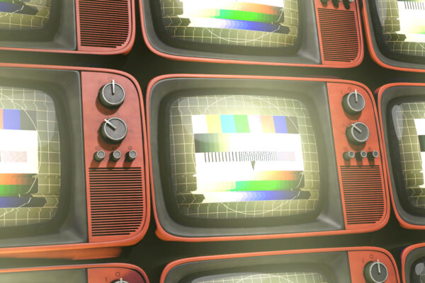 Gestapelte Retro TVs mit Testbild