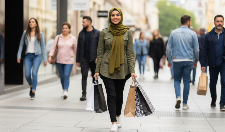 Shopping mit Einkaufstaschen