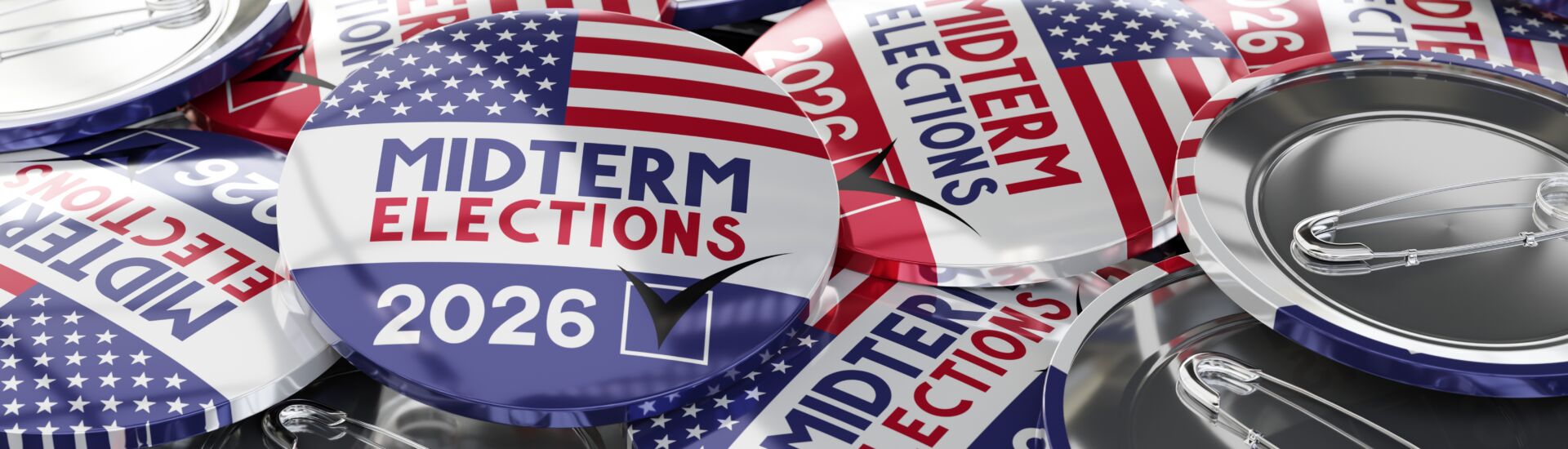 USA midterm elections 2026 round badges – 3D illustration