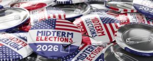 USA midterm elections 2026 round badges – 3D illustration
