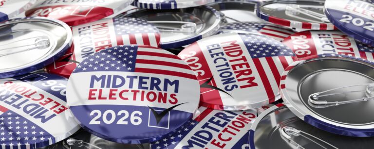 USA midterm elections 2026 round badges – 3D illustration