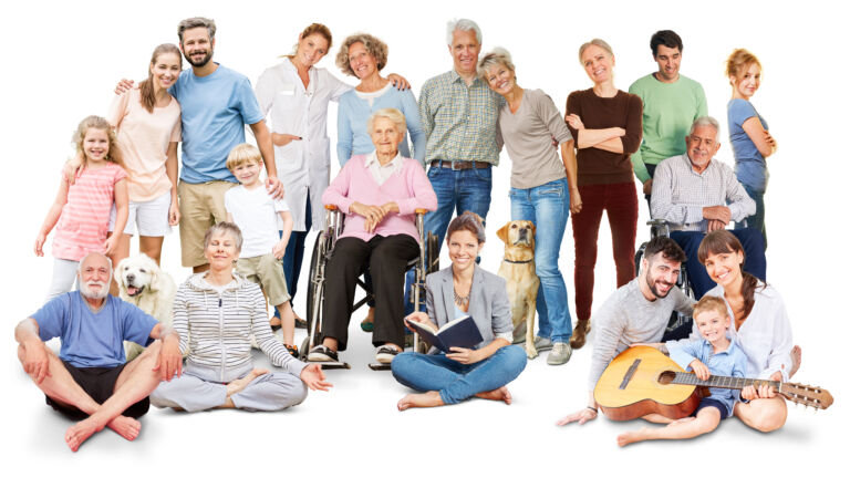 Menschen vieler Generationen beisammen in ihrer Freizeit