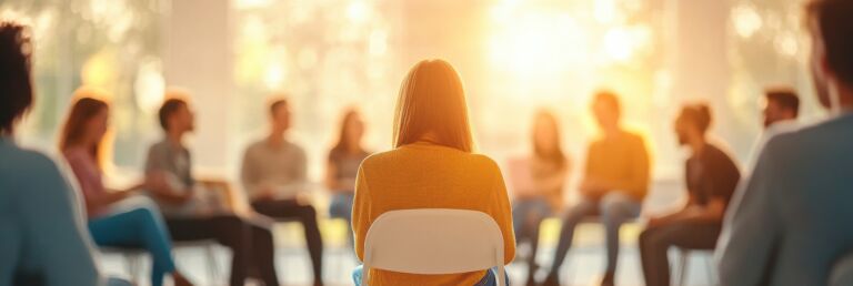 Emotion of isolation felt through an empty chair at a lively social gathering under warm sunlight