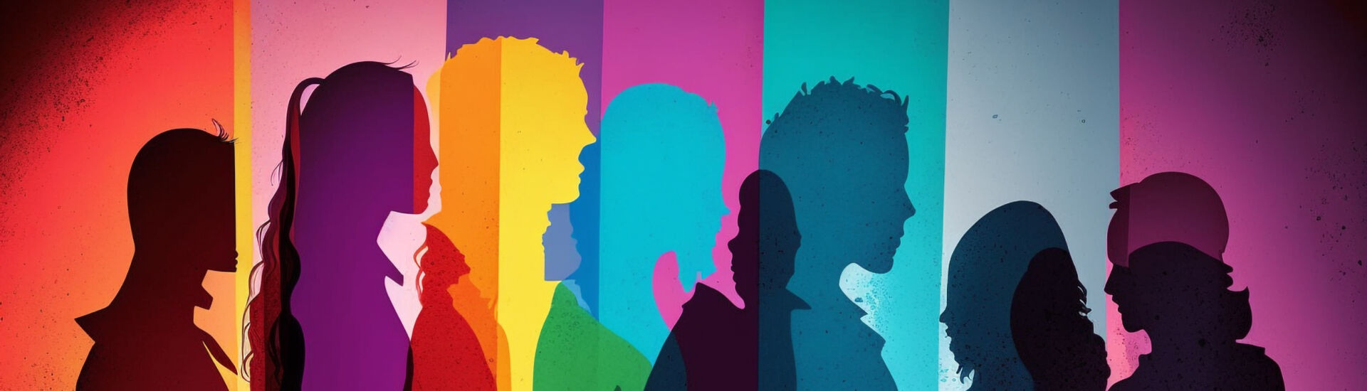 Silhouette of people in LGBTQ colors. Pride concept. Generative Ai