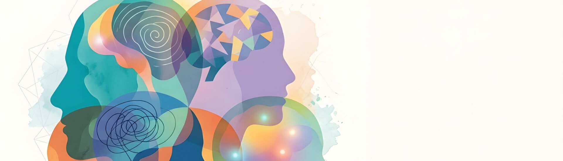 Abstract Silhouettes of Colored Human Faces Representing Mental Health and Neurological Conditions with Copy Space Background